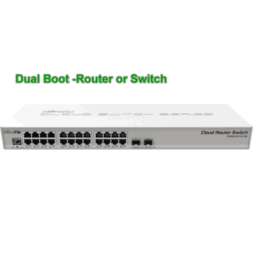 Mikrotik CRS326-24G-2S+RM 24 Gigabit port switch with 2 x SFP+ cages in 1U rackmount case, Dual boot