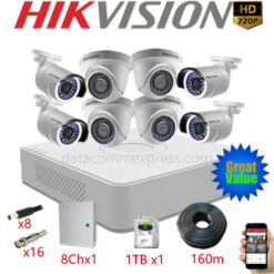 8 Camera 1MP Hikvision Pakage with 4 x DS-2CE56C0T-IRP, 4 x DS-2CE16C0T-IRP, DS-7108HGHI-F1, 1TB