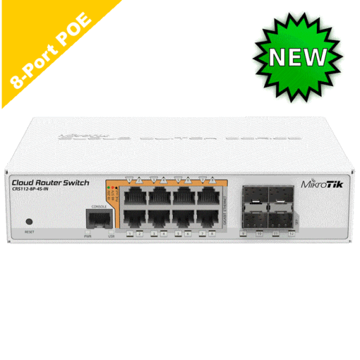 Mikrotik CRS112-8P-4S-IN  8x Gigabit POE Ethernet Smart Switch, 4x SFP cages, 400MHz CPU, 128MB RAM,