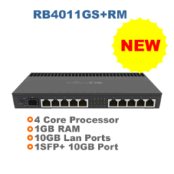 Mikrotik RB4011iGS+RM Powerful 10xGigabit port router with a Quad-core ,1GB RAM, SFP+(RB4011GS+RM)